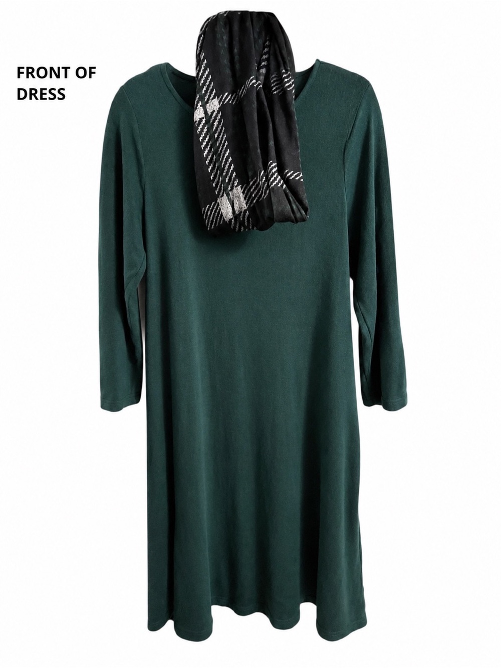 ALYX Forest Green Knit Shift Dress w/ Removable Plaid Infinity Scarf • NWT